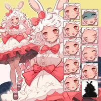 Rabbit-Eared Woman in Frilled Dress Illustration - Fantasy, Beastkin, 10 Expressions & Ribbon.