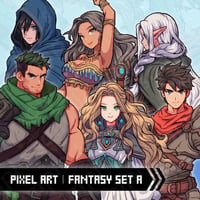 Pixel Art 6-Person Set A - Swordsman, Mage, Assassin, Fighter, Dancer, Archer- 10 Expressions & More
