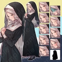 Sister-Like Silver-Haired Female Illustration: Fantasy Nun, Full-Body | 10 Expressions & Extras