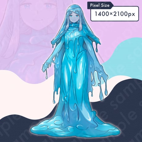 Water Element Slime Girl Illustration: Fantasy Monster Anthro Standee | 10 Expressions & Extras