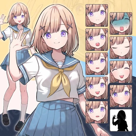 Sailor Uniform Blonde Bob Middle School Girl Illustration: Modern Full-Body, 10 Expressions & More
