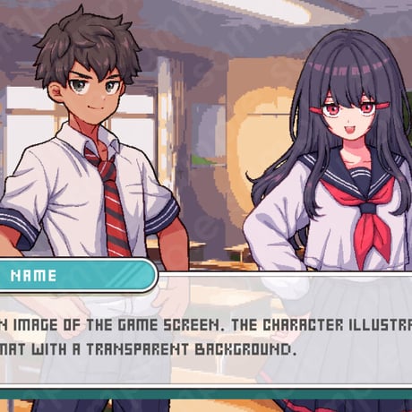 Pixel Art - Spirited Schoolgirl with Black Long Hair, Sailor Uniform, 10 Expressions + More.
