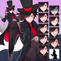 Magician-Style Suave Brunette Male Illustration: Fantasy, Suit | Full-Body, 10 Expressions & Extras