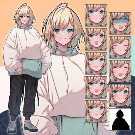 Blonde Teen Illustration in Oversized Hoodie - Modern Style, 10 Expressions + Extras.