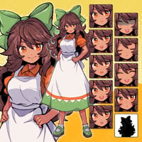Pixel Art: Apron Heroine, Brown-Haired - Fantasy Town Girl/Shopkeeper. 10+ Expressions.