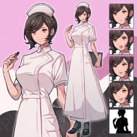 Brunette Nurse Character Illustration - Modern Era, 5 Expressions + Extras.