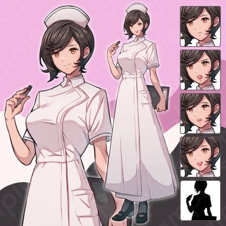 Brunette Nurse Character Illustration - Modern Era, 5 Expressions + Extras.