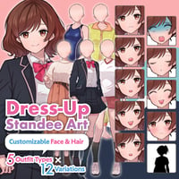 Heroine Style Brown Bob-Haired High School Girl Illustration: Modern, 5 Outfits x 12 Variations