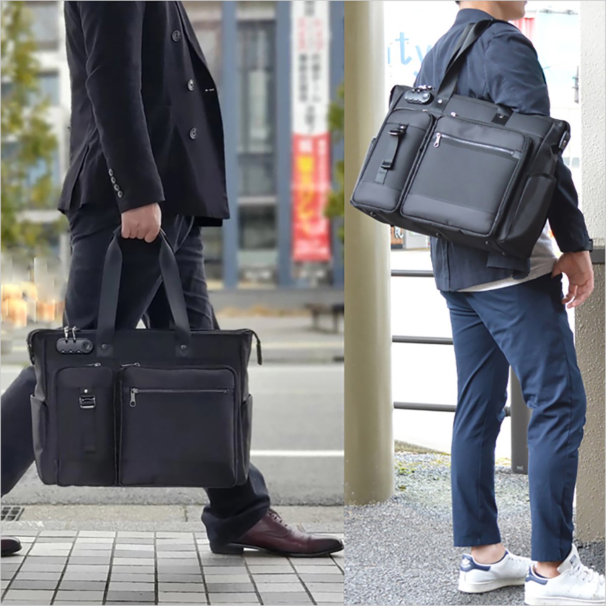 ビジネスバッグ メンズ トート型 ノートPC対応 A3書類 2way 1150g + 竹