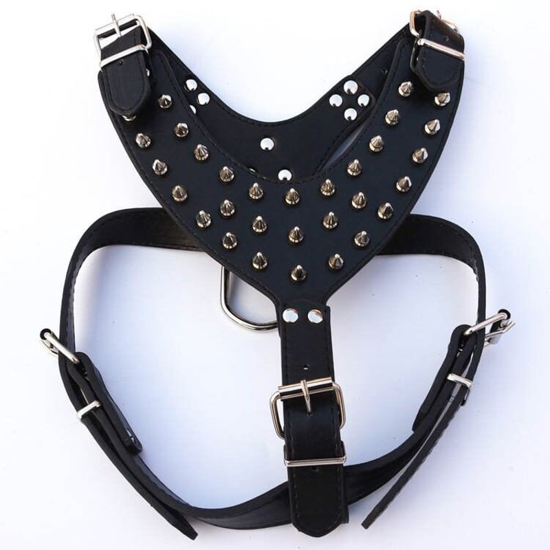 激レア DSQUARED 2 DOG パンクスタッズ付 ハーネス + リード ハーネス 犬用 ブラック スタッズ トゲトゲ ワイルド スパイク
