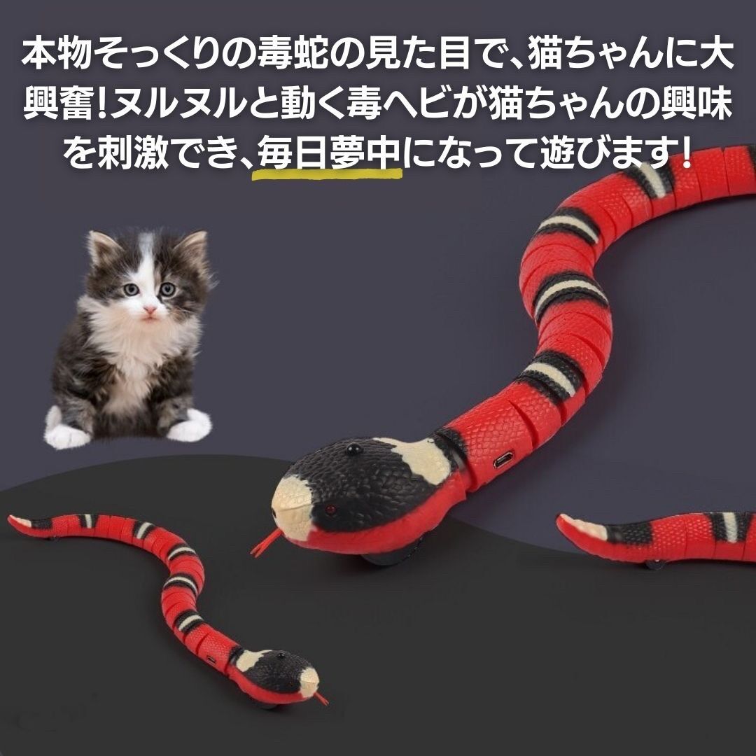 猫 おもちゃ ヘビ サンゴヘビ 電動 珊瑚蛇 毒蛇 ペット 一人遊び 羽根