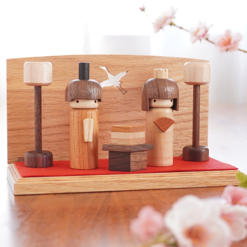 kokeshi雛 親王飾り（屛風・ぼんぼり付き） | 木工房 福ひで