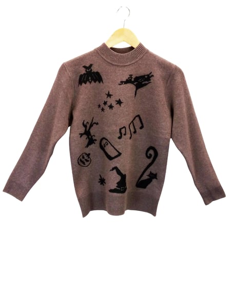ap9274 ○ K&H ハロウィン ホラー スリラー セーター M~Lサイズ ブラウン モックネック 暖かい ニット 長袖 秋 冬 カジュアル