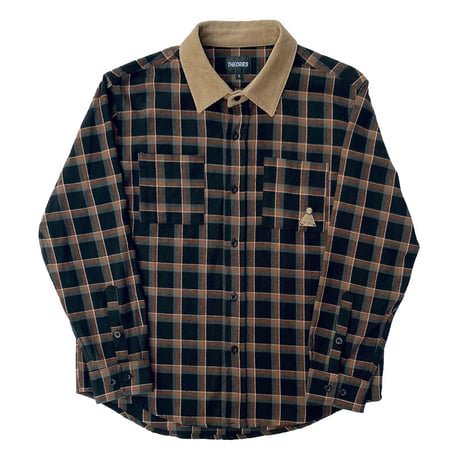 theories l/s shirts 23FALL cascadia cord collar flannel shirts BLACK(ボタン欠損)