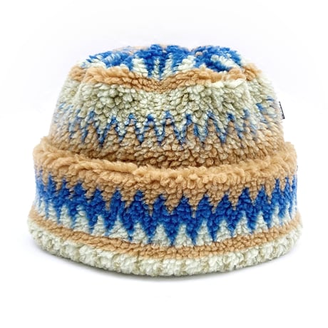 5ivenuts handmade fleece cap 2025FALL boa CAMEL/BLUE ファイブナッツ オリジナル ビーニー フリース キャップ