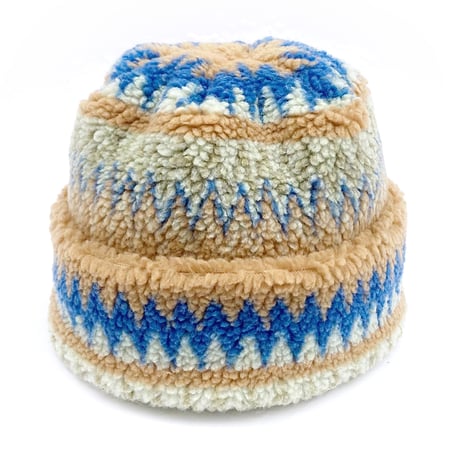 5ivenuts handmade fleece cap 2025FALL boa CAMEL/BLUE ファイブナッツ オリジナル ビーニー フリース キャップ