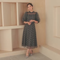 オーガンジーパフスリーブドレス  チャコール