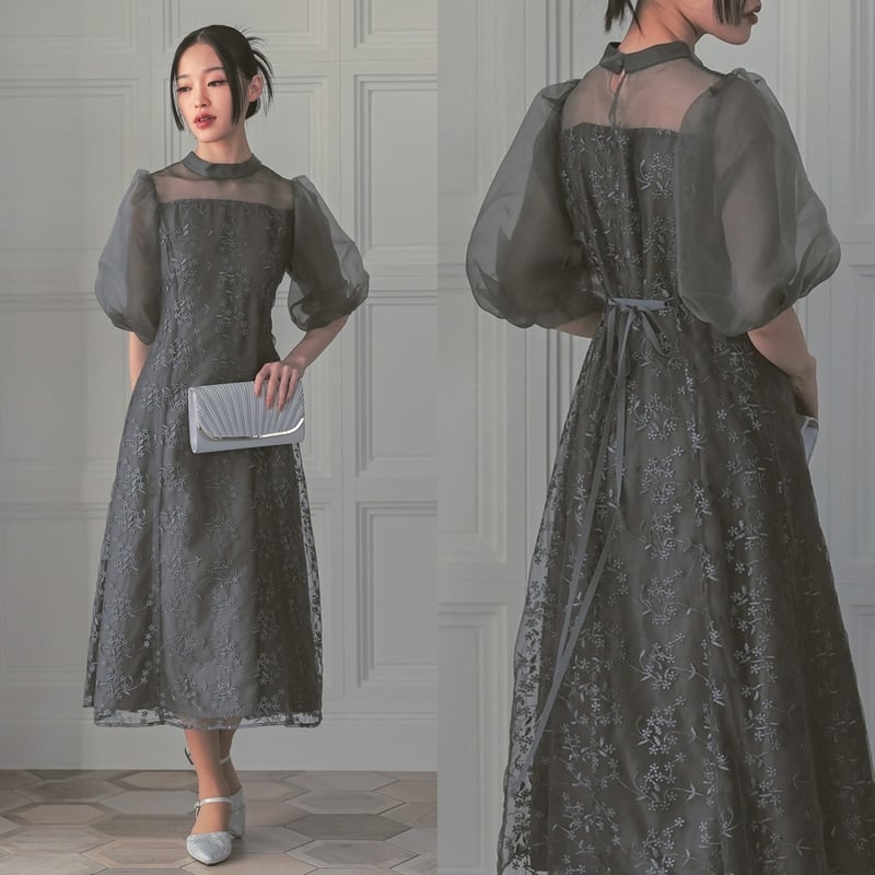【HOBBS LONDON】Evangeline フローラル パフスリーブ ドレス オーガンジーパフスリーブドレス | ZORVA