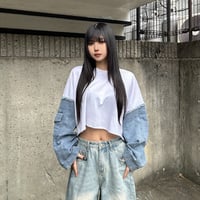 デニム切替ショートトップス
