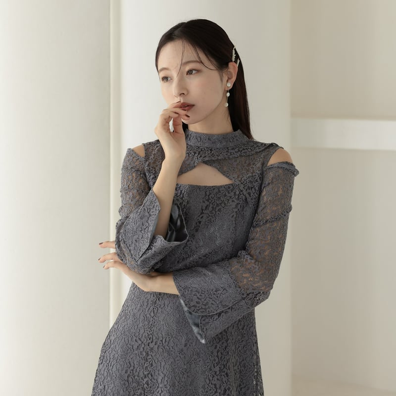 【レア】予約販売【完売品】EPOCA アイレットジャガード ニットドレス 黒 袖フレアジャガードドレス | ZORVA