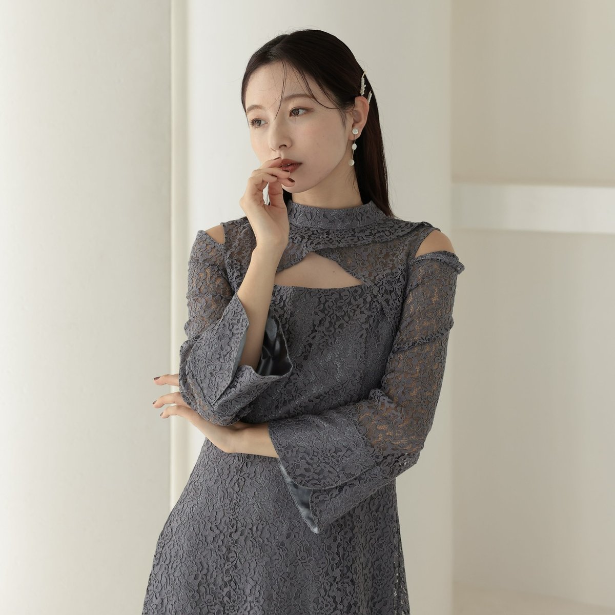 袖フレアジャガードドレス | ZORVA