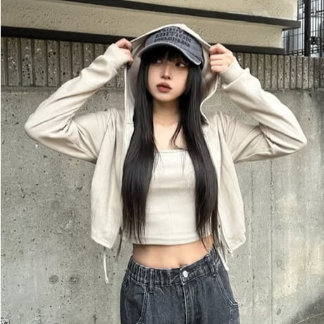 サイドドロストZIPパーカー・キャミセット