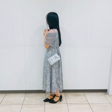 ラメ刺繍ドレープドレス ブルー