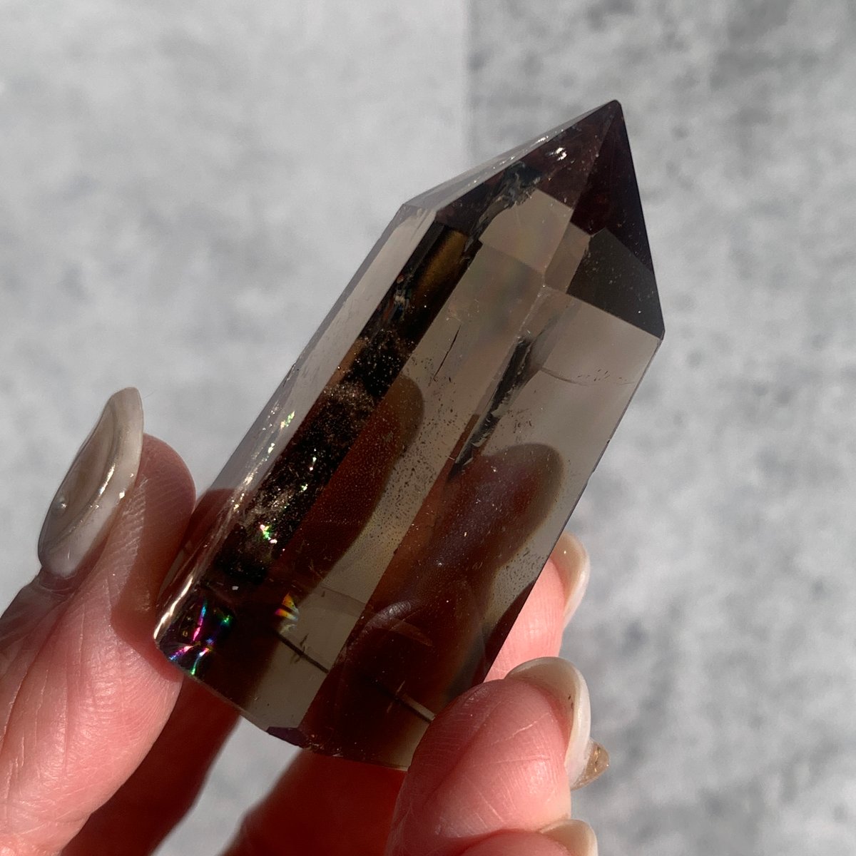 スモーキーシトリンポイント♡六角柱♡虹入り