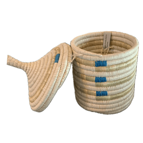 蓋つき壺かご (Kitwaro Basket) Uru (さすらい)  Blue