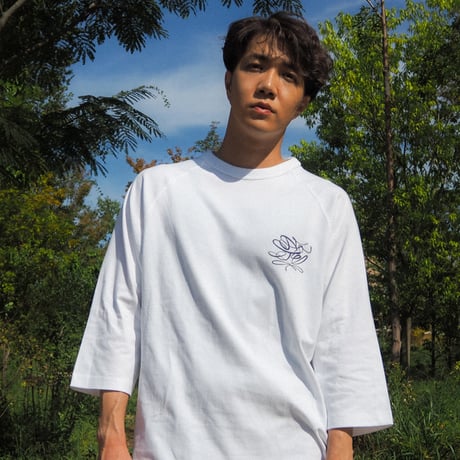 Relax fit Script Logo Raglan Sleeve Tee WHITE
