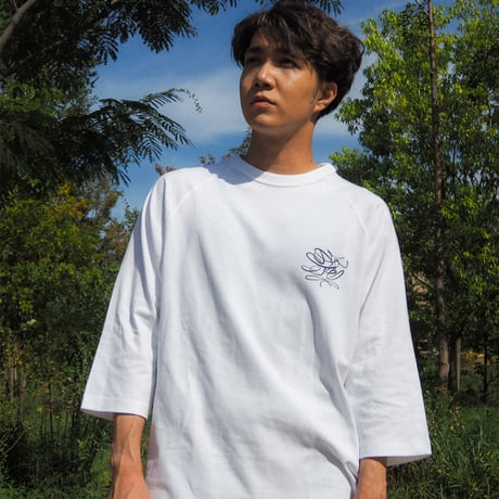 Relax fit Script Logo Raglan Sleeve Tee WHITE