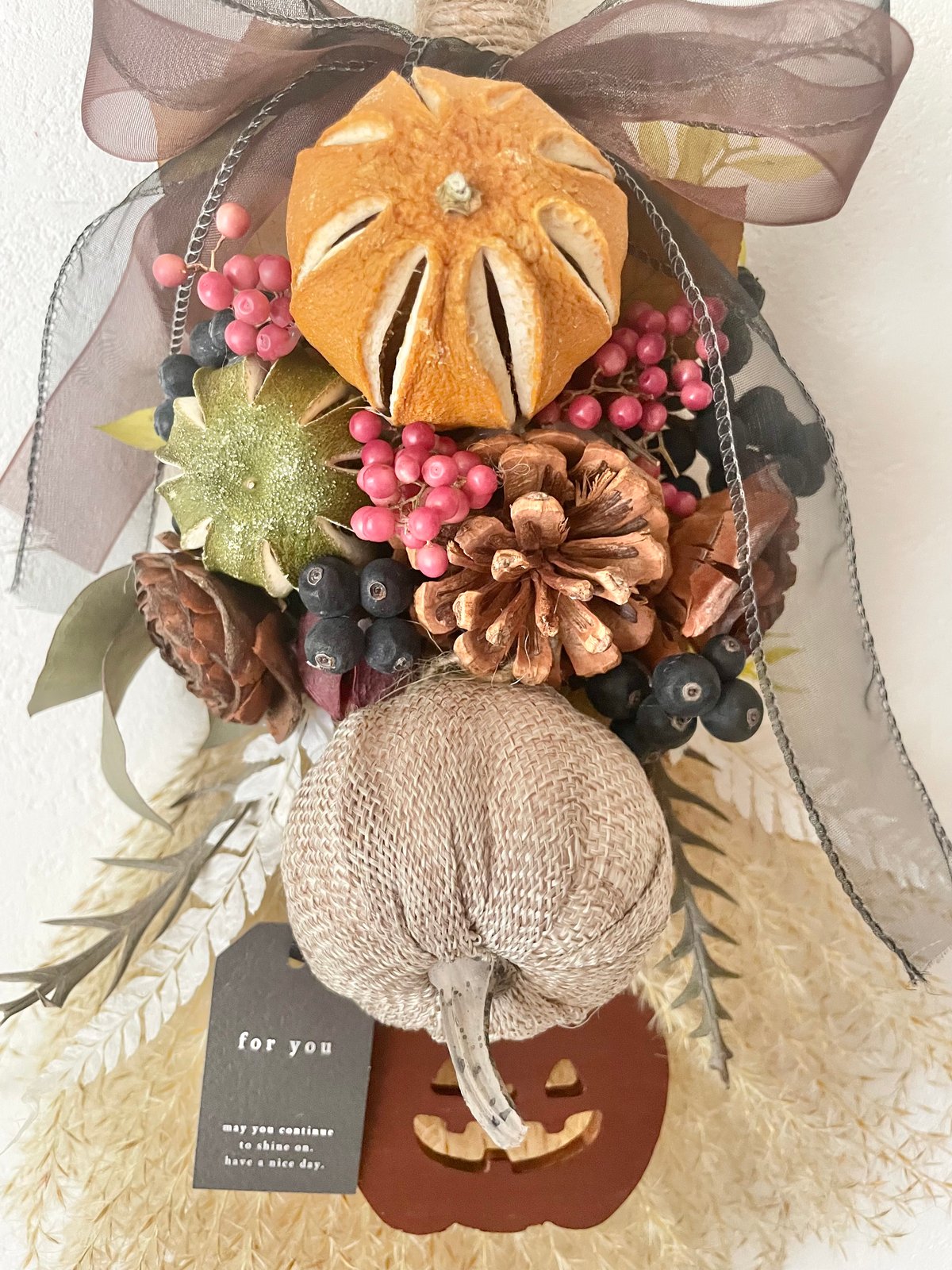 専用＊Halloweenミニパンプキン＆グリーンホオズキ ドライフラワースワッグ 専用＊Halloween＊ソラナムパンプキン秋色ドライフラワー