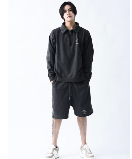 PiUDA  ZIP sweat short pants  Charcoal Black