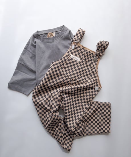 【 LAST1 / 6y 】bel&bow - checkerboard overall - brown