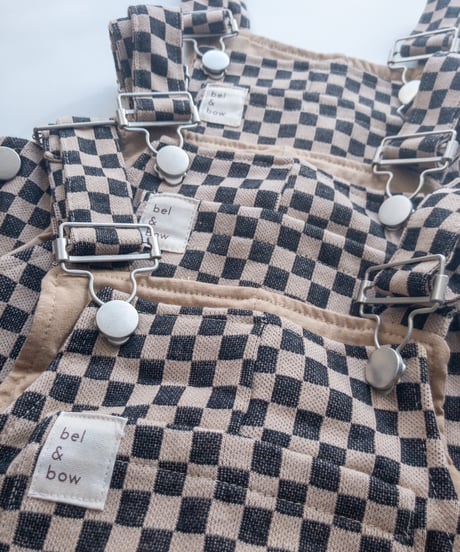 【 LAST1 / 6y 】bel&bow - checkerboard overall - brown