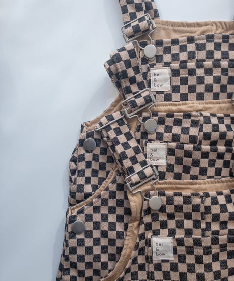 【 LAST1 / 6y 】bel&bow - checkerboard overall - brown