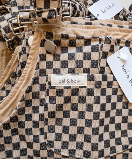 【 LAST1 / 6y 】bel&bow - checkerboard overall - brown