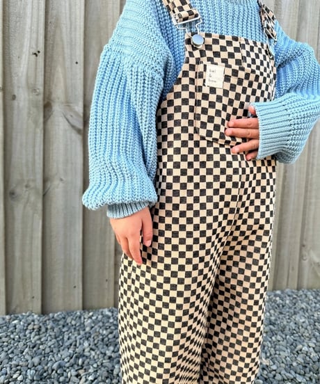 【 LAST1 / 6y 】bel&bow - checkerboard overall - brown