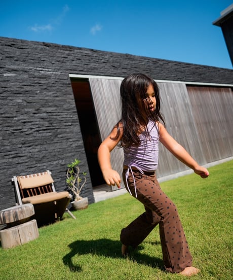 【 LAST1 / 4-5y 】nikas got soul - sunny dots flare pants - brown
