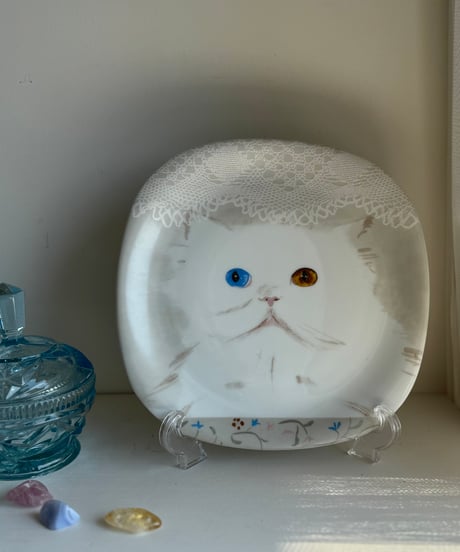 Ornamental Plate/White Cat