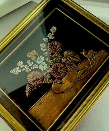 Copper Relief Wall Art / Flowers with Deer