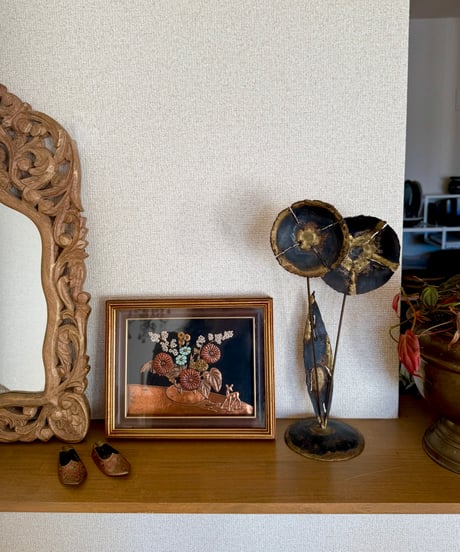 Copper Relief Wall Art / Flowers with Deer