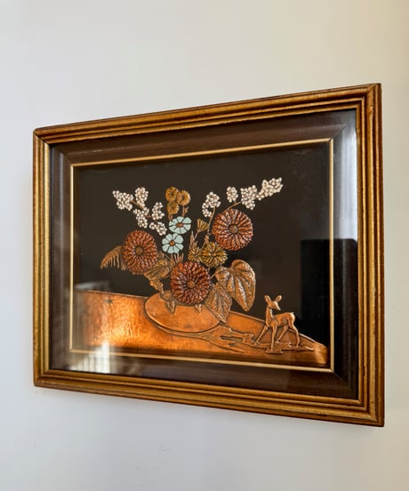 Copper Relief Wall Art / Flowers with Deer