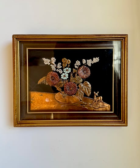 Copper Relief Wall Art / Flowers with Deer