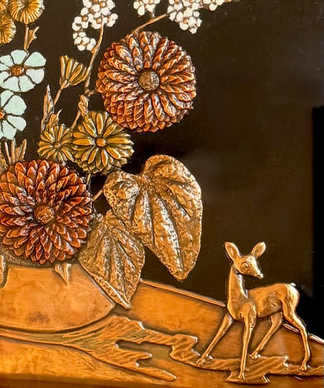 Copper Relief Wall Art / Flowers with Deer