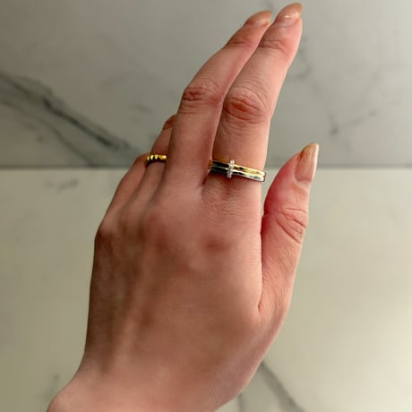 Straight bijou double color ring / silver925
