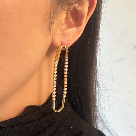 Hoop × Line stone pierce / stainless
