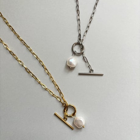 Hoop chain × 淡水パール necklace / stainless