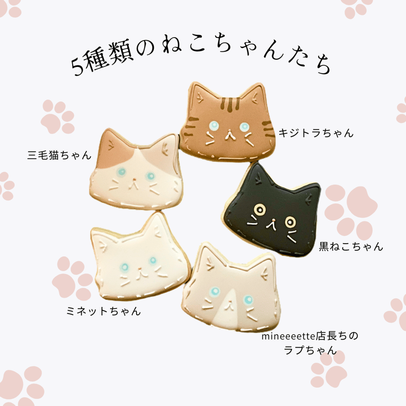 猫のアイシングクッキー缶（5枚入り） | ミネットのアイシングクッキー