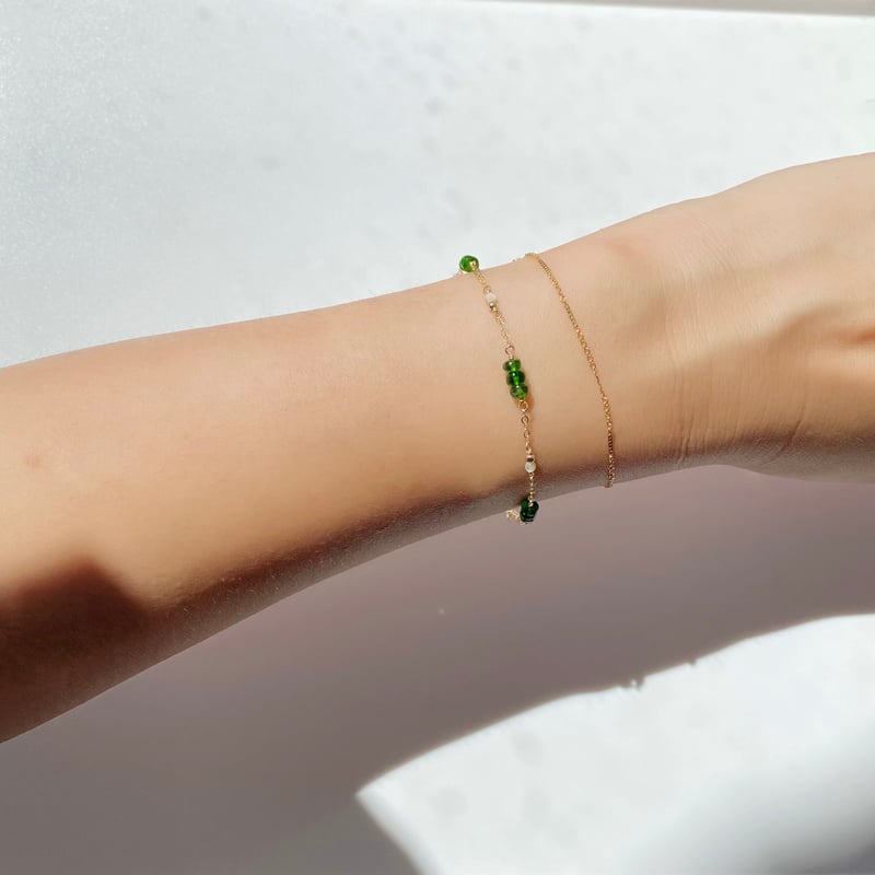 クロムダイオプサイトと天然翡翠の2連ブレスレット14kgf